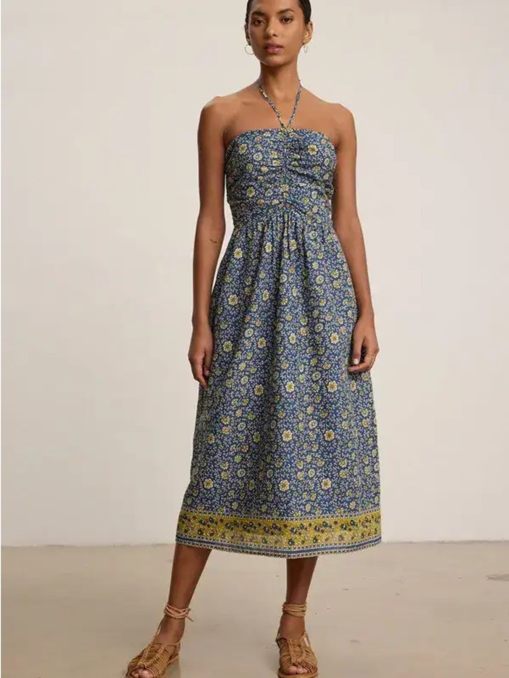 Velvet Graham Spencer Odette Blue Floral Halter Maxi Dress M MSRP $198 Cottage